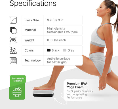 Yoga Blocks 2 Pack with Strap and Guide – Soft Non-Slip EVA Foam Blocks