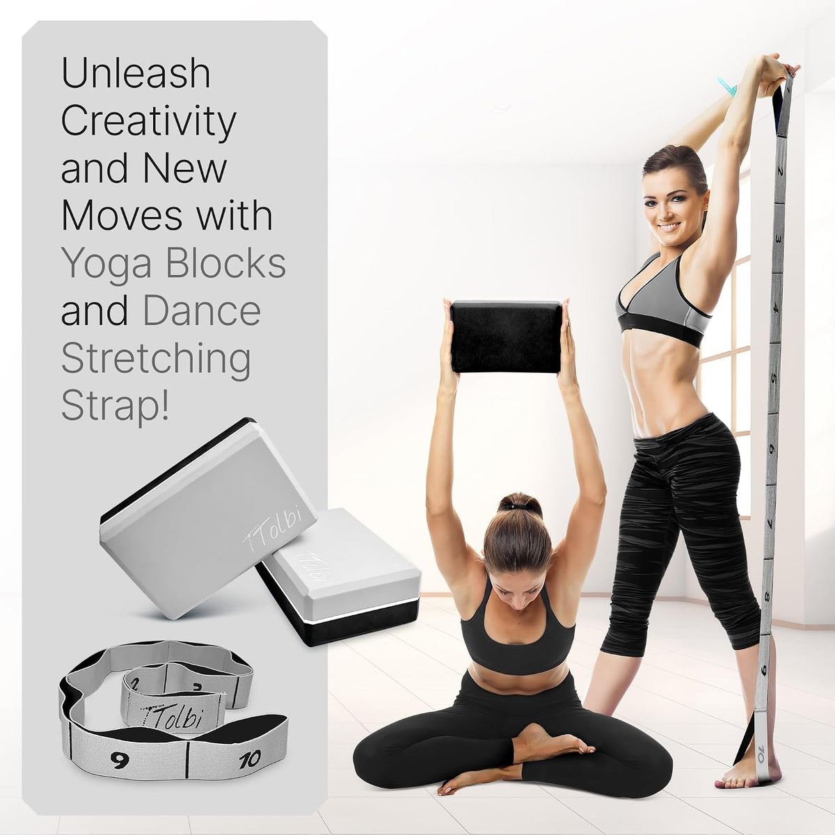 Yoga Blocks 2 Pack with Strap and Guide – Soft Non-Slip EVA Foam Blocks