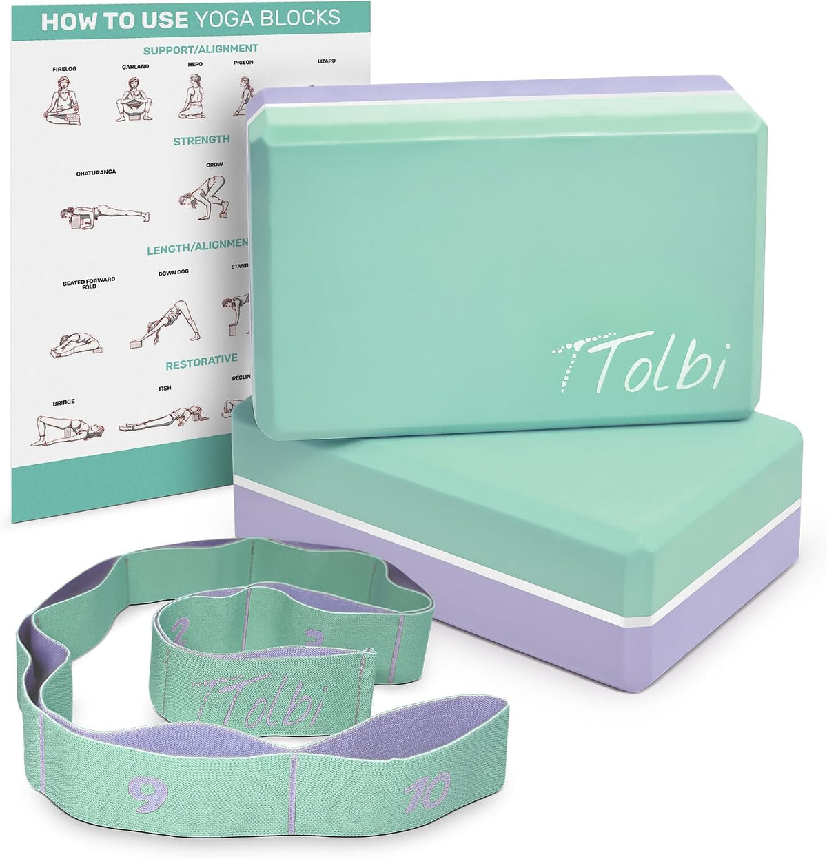 Yoga Blocks 2 Pack with Strap and Guide – Soft Non-Slip EVA Foam Blocks