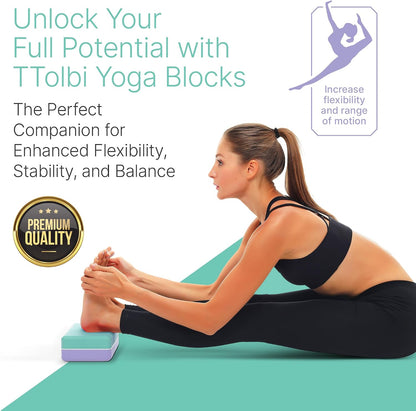 Yoga Blocks 2 Pack with Strap and Guide – Soft Non-Slip EVA Foam Blocks