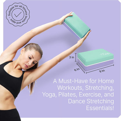 Yoga Blocks 2 Pack with Strap and Guide – Soft Non-Slip EVA Foam Blocks
