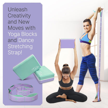 Yoga Blocks 2 Pack with Strap and Guide – Soft Non-Slip EVA Foam Blocks