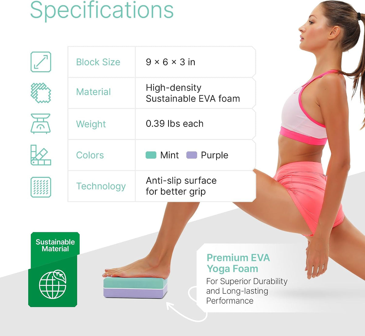 Yoga Blocks 2 Pack with Strap and Guide – Soft Non-Slip EVA Foam Blocks