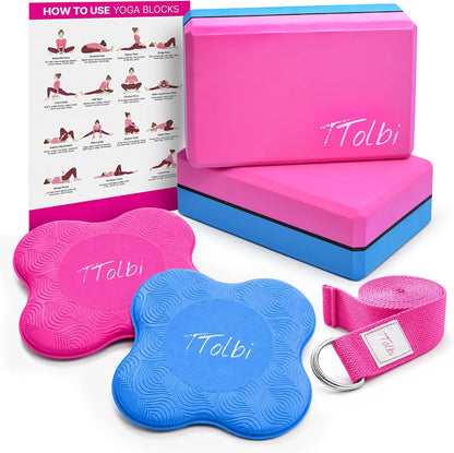 Yoga Blocks 2 Pack with Strap and Guide – Soft Non-Slip EVA Foam Blocks