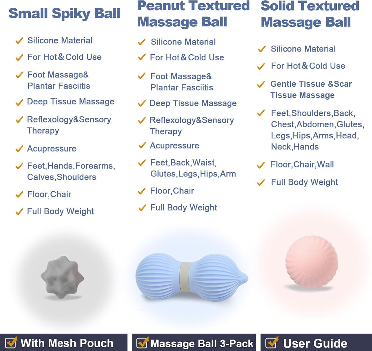 Silicone 3-Piece Massage Ball Set for Trigger Point Therapy