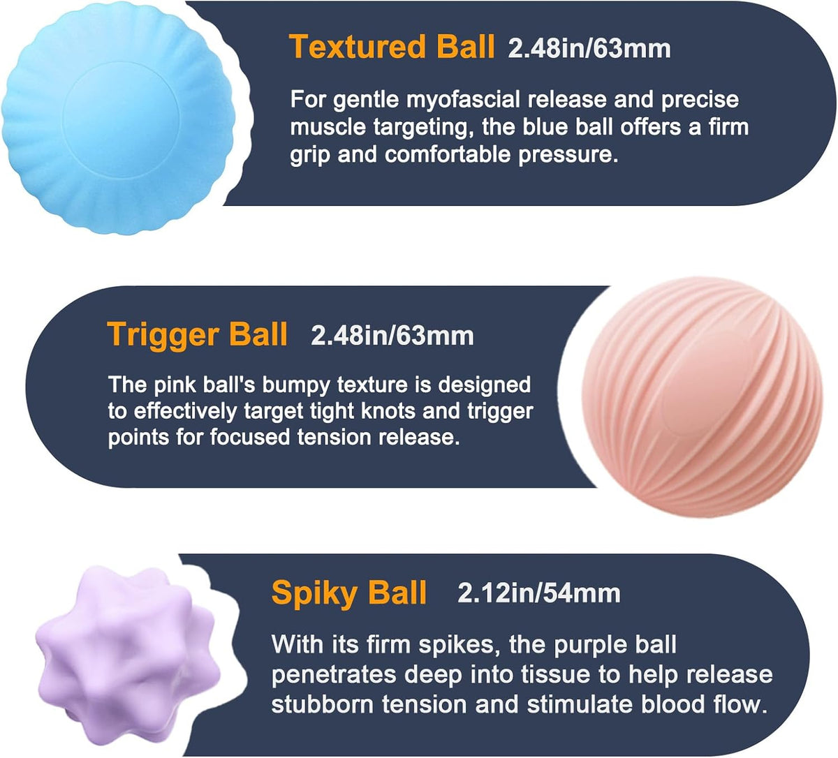 Silicone 3-Piece Massage Ball Set for Trigger Point Therapy