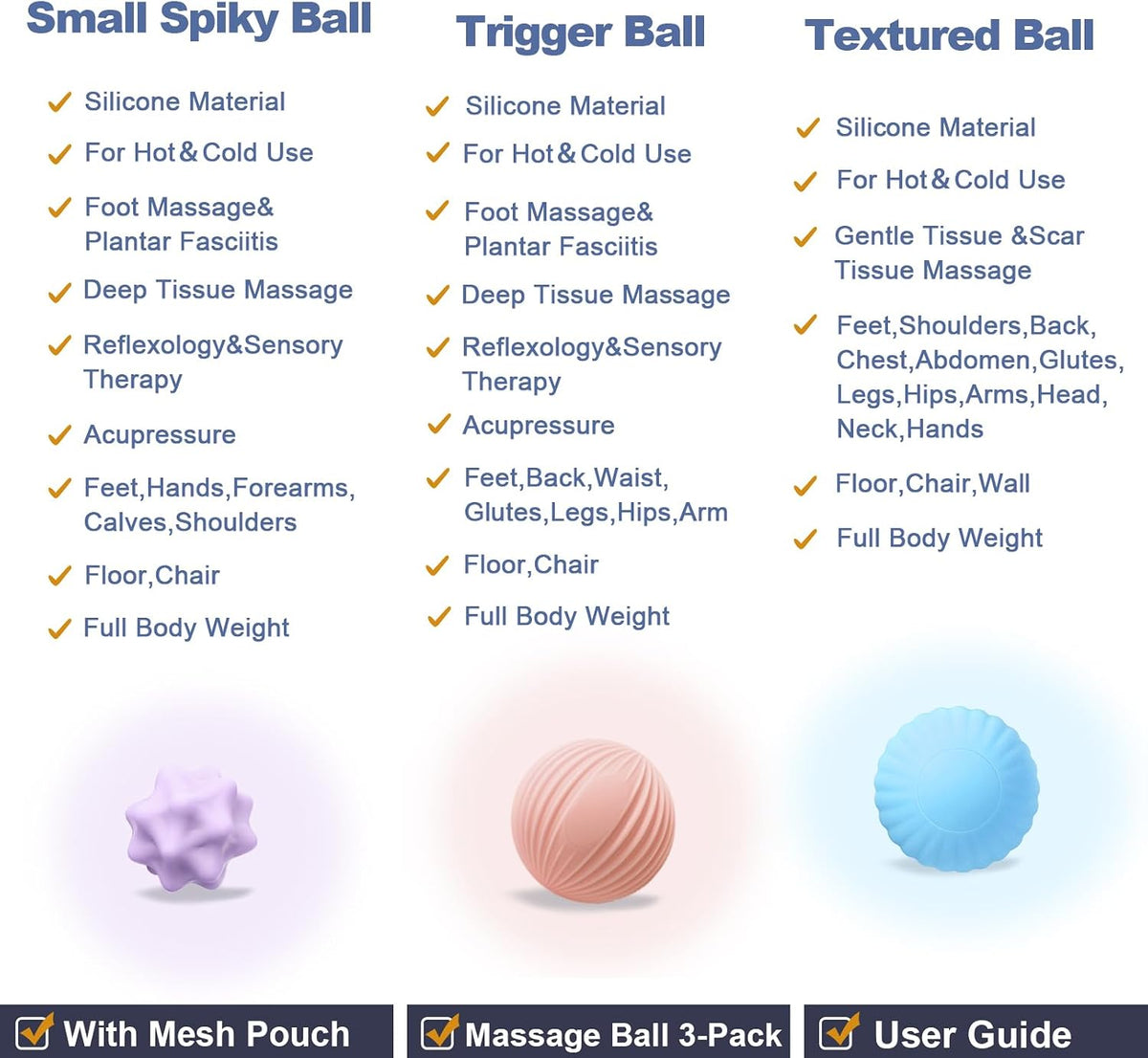 Silicone 3-Piece Massage Ball Set for Trigger Point Therapy