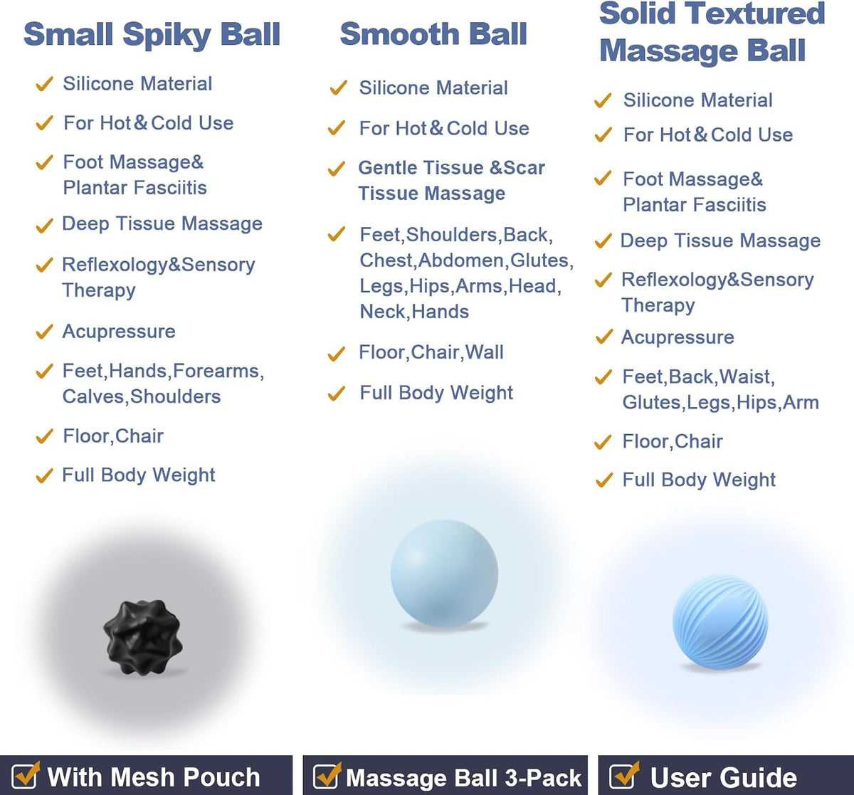 Silicone 3-Piece Massage Ball Set for Trigger Point Therapy