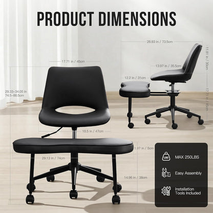 Ergonomic Cross Legged Chair with High Lumbar Support, 360° Swivel Meditation Chair with Wheels - Adjustable Height for ADHD Desk & Yoga, PU Leather Yoga Stool for Home, Black