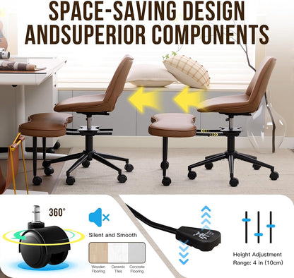 Ergonomic Cross Legged Chair with High Lumbar Support, 360° Swivel Meditation Chair with Wheels - Adjustable Height for ADHD Desk & Yoga, PU Leather Yoga Stool for Home, Black