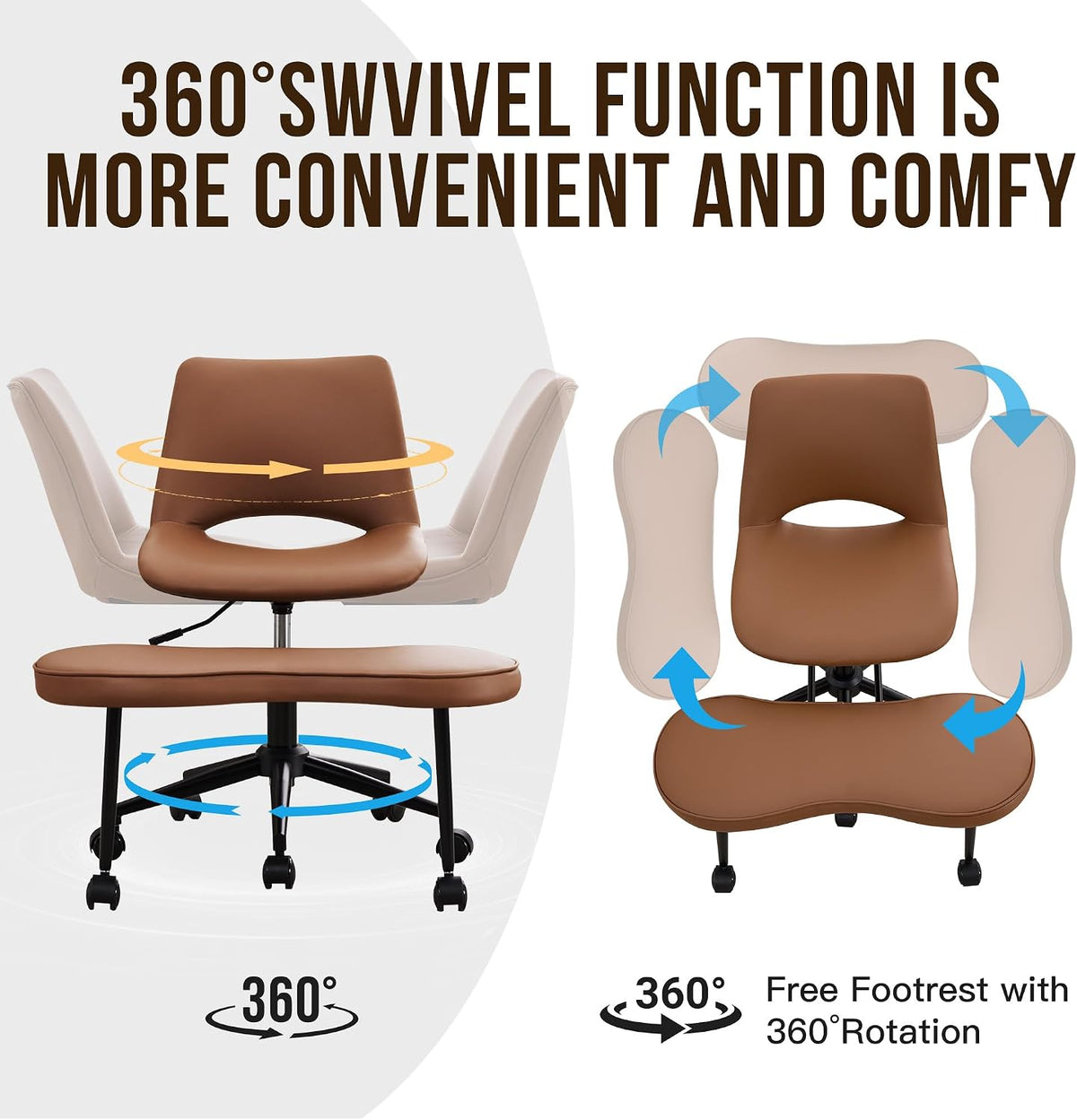 Ergonomic Cross Legged Chair with High Lumbar Support, 360° Swivel Meditation Chair with Wheels - Adjustable Height for ADHD Desk & Yoga, PU Leather Yoga Stool for Home, Black