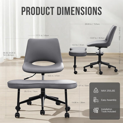 Ergonomic Cross Legged Chair with High Lumbar Support, 360° Swivel Meditation Chair with Wheels - Adjustable Height for ADHD Desk & Yoga, PU Leather Yoga Stool for Home, Black