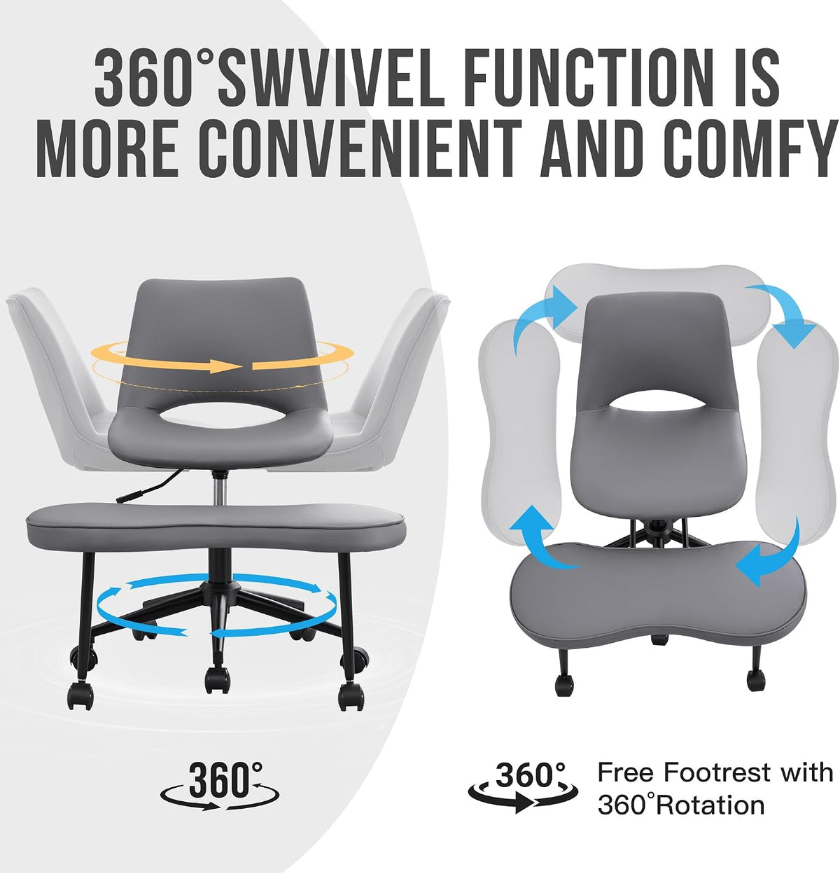 Ergonomic Cross Legged Chair with High Lumbar Support, 360° Swivel Meditation Chair with Wheels - Adjustable Height for ADHD Desk & Yoga, PU Leather Yoga Stool for Home, Black