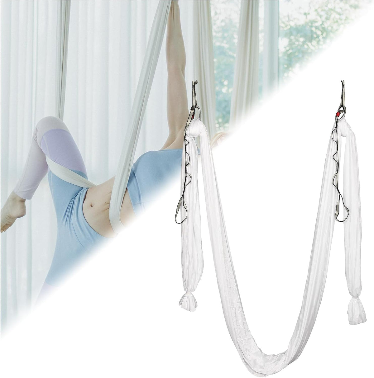 Aerial Silk Fabric Yoga Swing Kit For Fitness Yoga Inversions Flexibility Core Strength Dance White Nylon Fabric 6.6/13.1 Yards