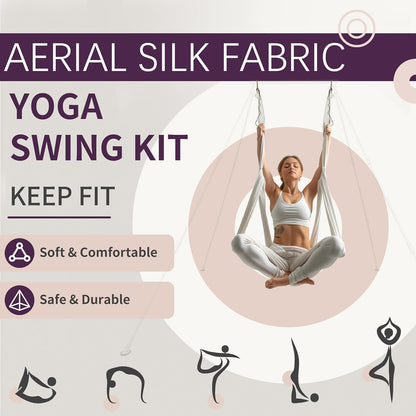Aerial Silk Fabric Yoga Swing Kit For Fitness Yoga Inversions Flexibility Core Strength Dance White Nylon Fabric 6.6/13.1 Yards