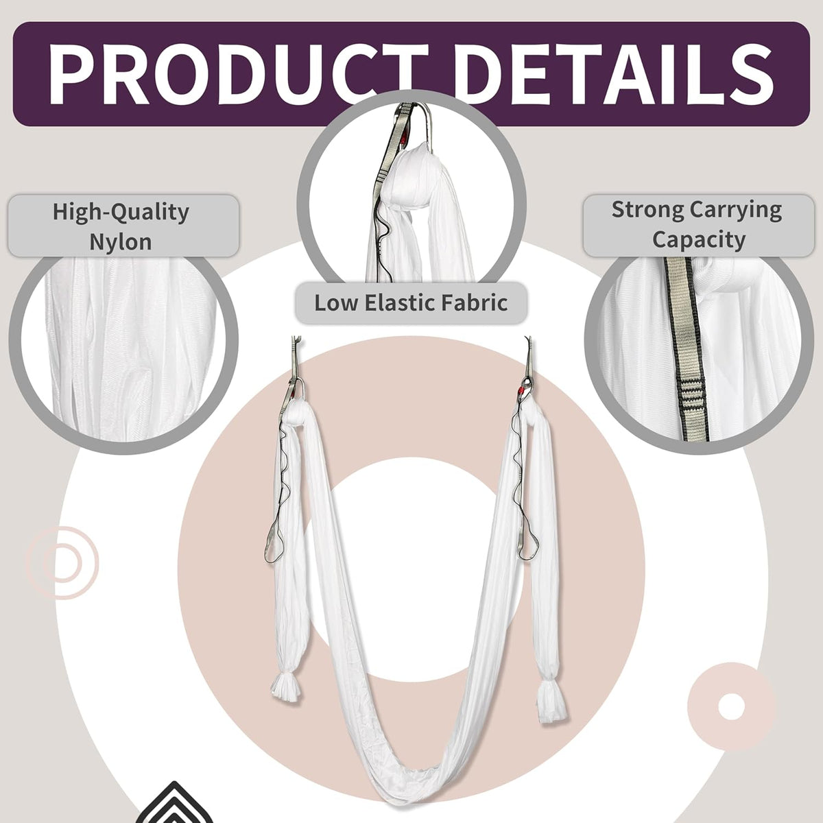 Aerial Silk Fabric Yoga Swing Kit For Fitness Yoga Inversions Flexibility Core Strength Dance White Nylon Fabric 6.6/13.1 Yards