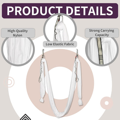 Aerial Silk Fabric Yoga Swing Kit For Fitness Yoga Inversions Flexibility Core Strength Dance White Nylon Fabric 6.6/13.1 Yards