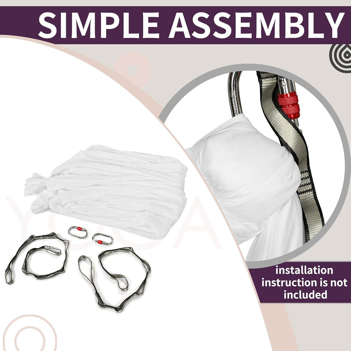 Aerial Silk Fabric Yoga Swing Kit For Fitness Yoga Inversions Flexibility Core Strength Dance White Nylon Fabric 6.6/13.1 Yards
