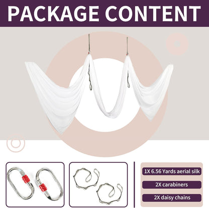 Aerial Silk Fabric Yoga Swing Kit For Fitness Yoga Inversions Flexibility Core Strength Dance White Nylon Fabric 6.6/13.1 Yards