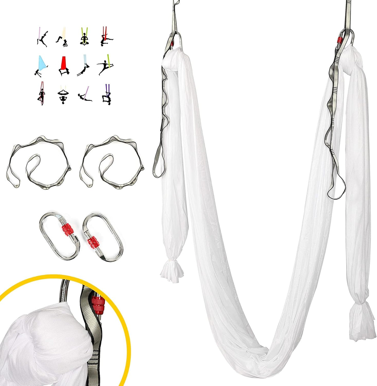 Aerial Silk Fabric Yoga Swing Kit For Fitness Yoga Inversions Flexibility Core Strength Dance White Nylon Fabric 6.6/13.1 Yards