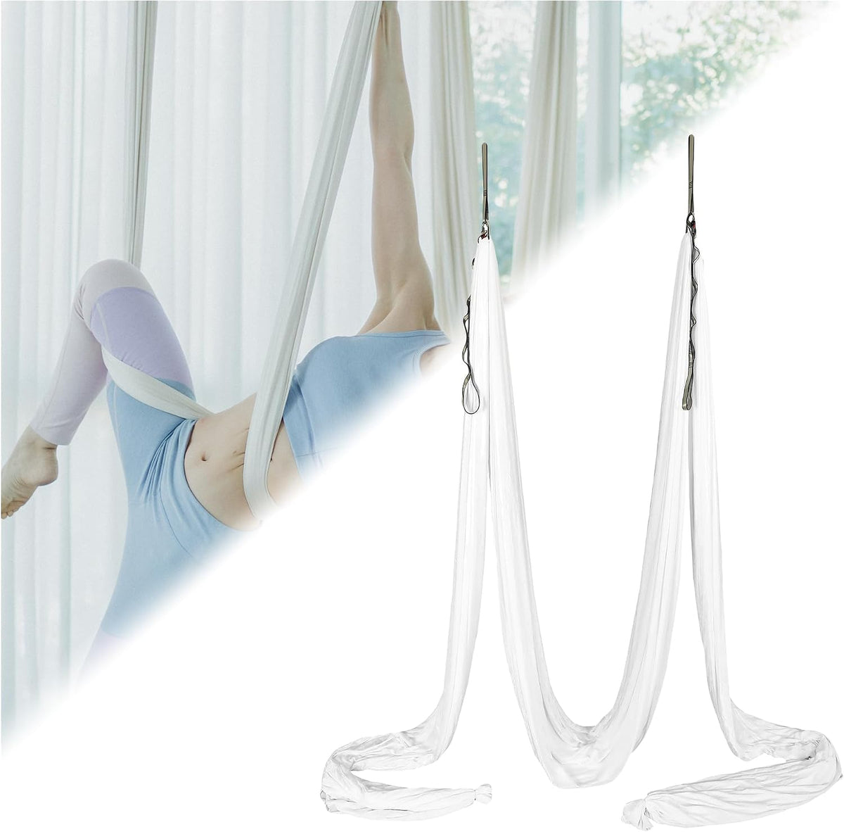 Aerial Silk Fabric Yoga Swing Kit For Fitness Yoga Inversions Flexibility Core Strength Dance White Nylon Fabric 6.6/13.1 Yards