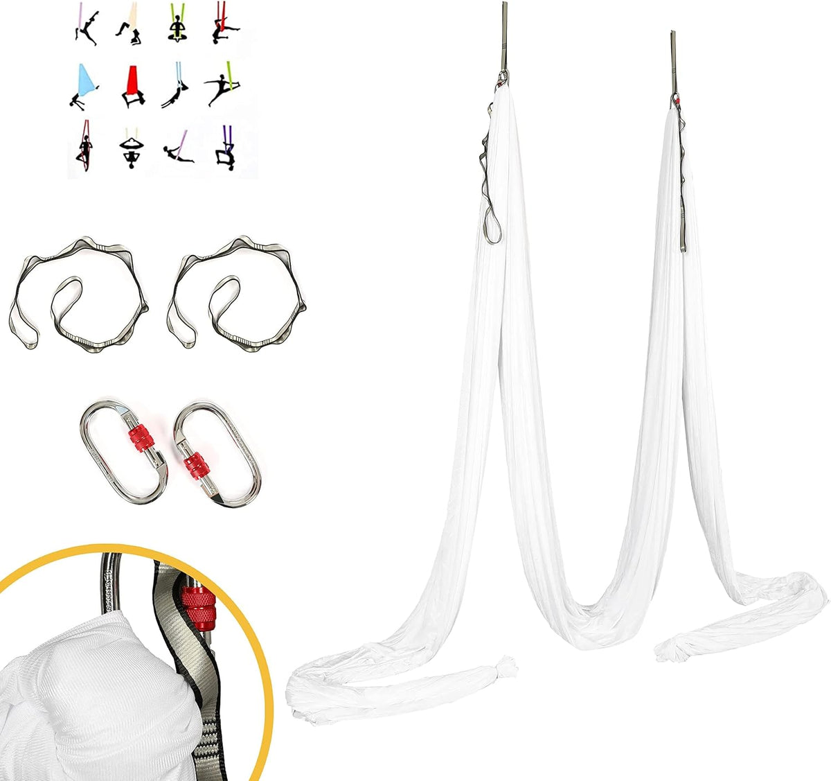 Aerial Silk Fabric Yoga Swing Kit For Fitness Yoga Inversions Flexibility Core Strength Dance White Nylon Fabric 6.6/13.1 Yards