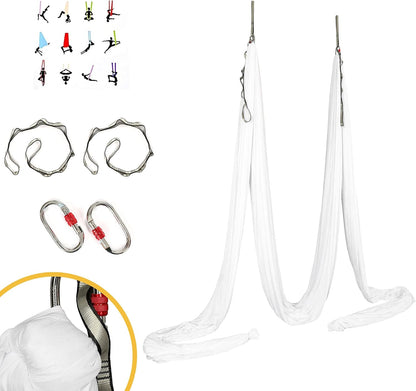 Aerial Silk Fabric Yoga Swing Kit For Fitness Yoga Inversions Flexibility Core Strength Dance White Nylon Fabric 6.6/13.1 Yards