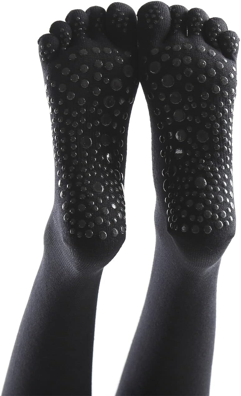 Yoga Pilates Toe Socks - Toeless With Grips for Women, Non-Slip Cushioned Over Knee Thigh High