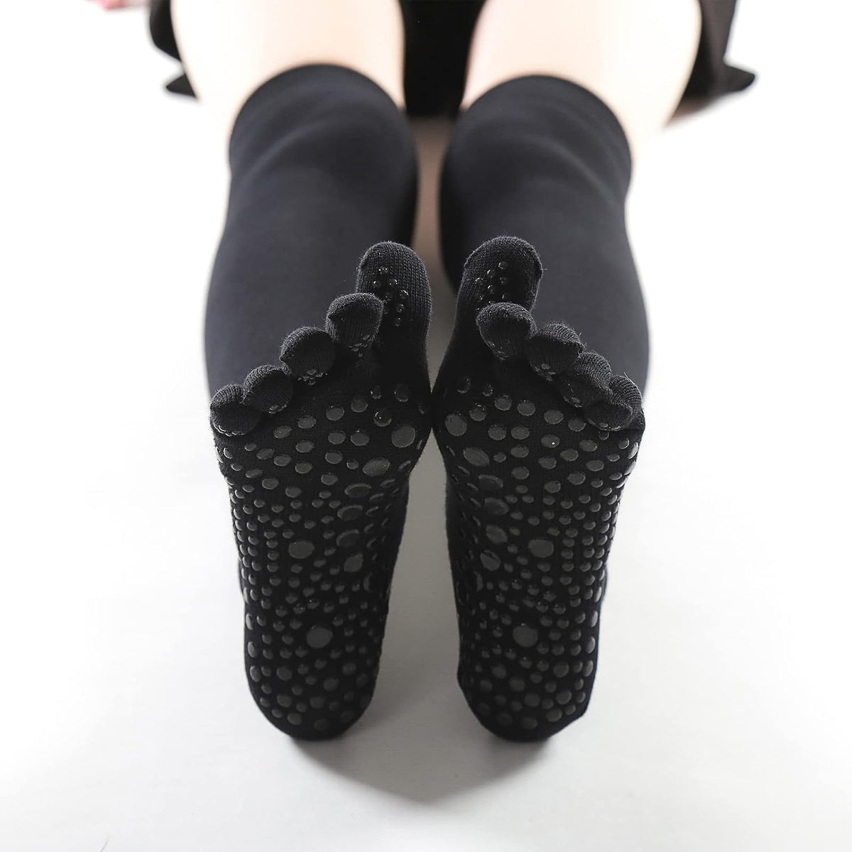 Yoga Pilates Toe Socks - Toeless With Grips for Women, Non-Slip Cushioned Over Knee Thigh High