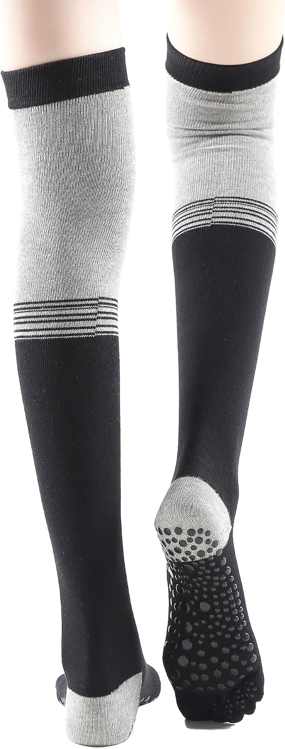 Yoga Pilates Toe Socks - Toeless With Grips for Women, Non-Slip Cushioned Over Knee Thigh High
