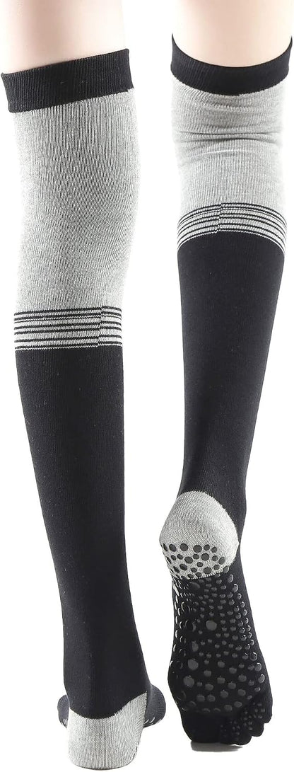 Yoga Pilates Toe Socks - Toeless With Grips for Women, Non-Slip Cushioned Over Knee Thigh High