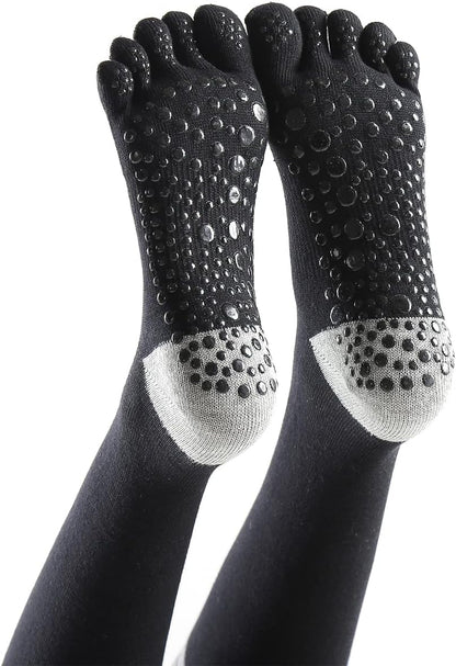 Yoga Pilates Toe Socks - Toeless With Grips for Women, Non-Slip Cushioned Over Knee Thigh High