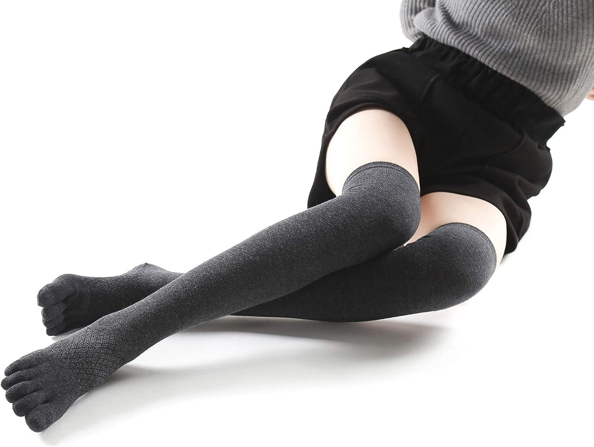 Yoga Pilates Toe Socks - Toeless With Grips for Women, Non-Slip Cushioned Over Knee Thigh High