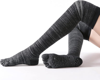Yoga Pilates Toe Socks - Toeless With Grips for Women, Non-Slip Cushioned Over Knee Thigh High