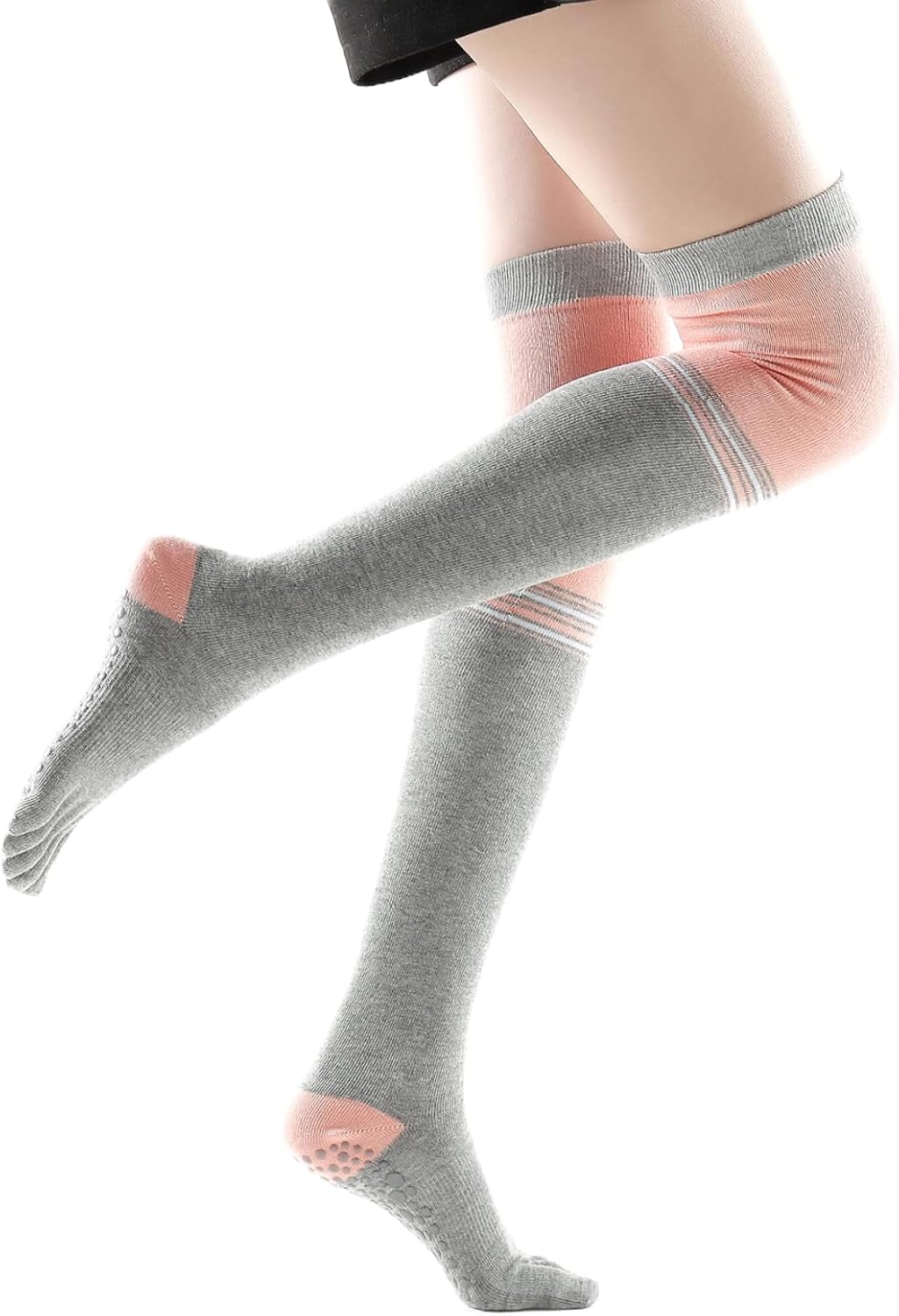 Yoga Pilates Toe Socks - Toeless With Grips for Women, Non-Slip Cushioned Over Knee Thigh High