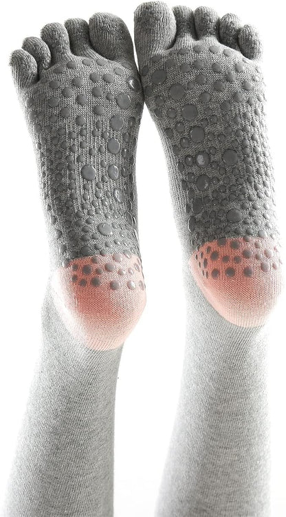 Yoga Pilates Toe Socks - Toeless With Grips for Women, Non-Slip Cushioned Over Knee Thigh High
