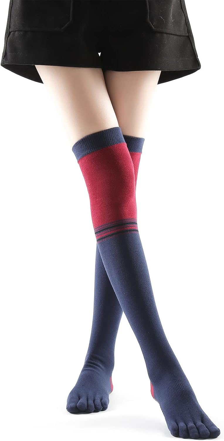 Yoga Pilates Toe Socks - Toeless With Grips for Women, Non-Slip Cushioned Over Knee Thigh High