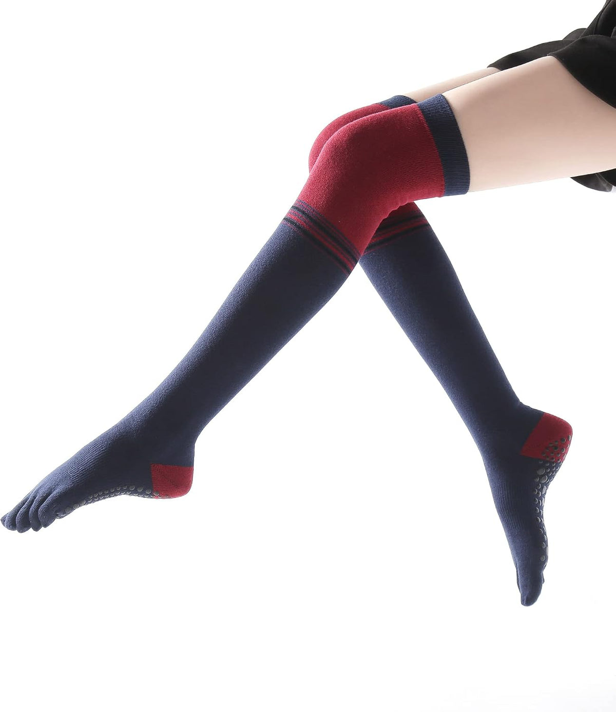 Yoga Pilates Toe Socks - Toeless With Grips for Women, Non-Slip Cushioned Over Knee Thigh High