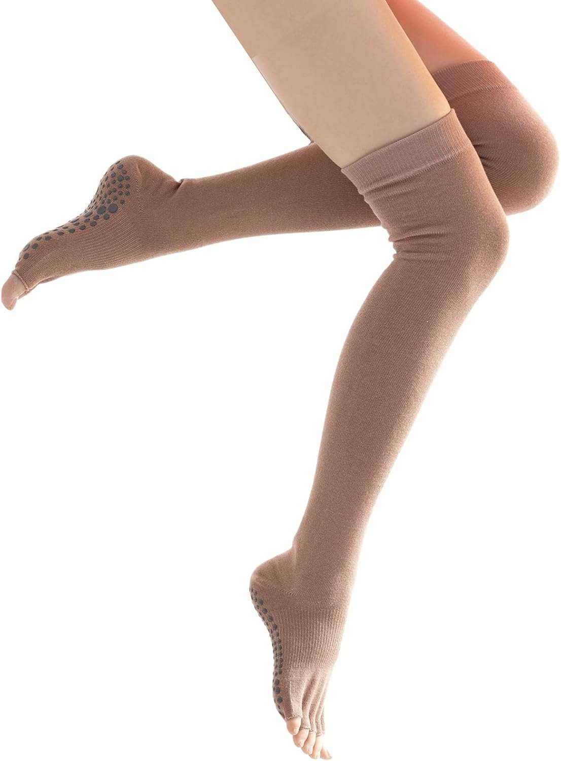 Yoga Pilates Toe Socks - Toeless With Grips for Women, Non-Slip Cushioned Over Knee Thigh High