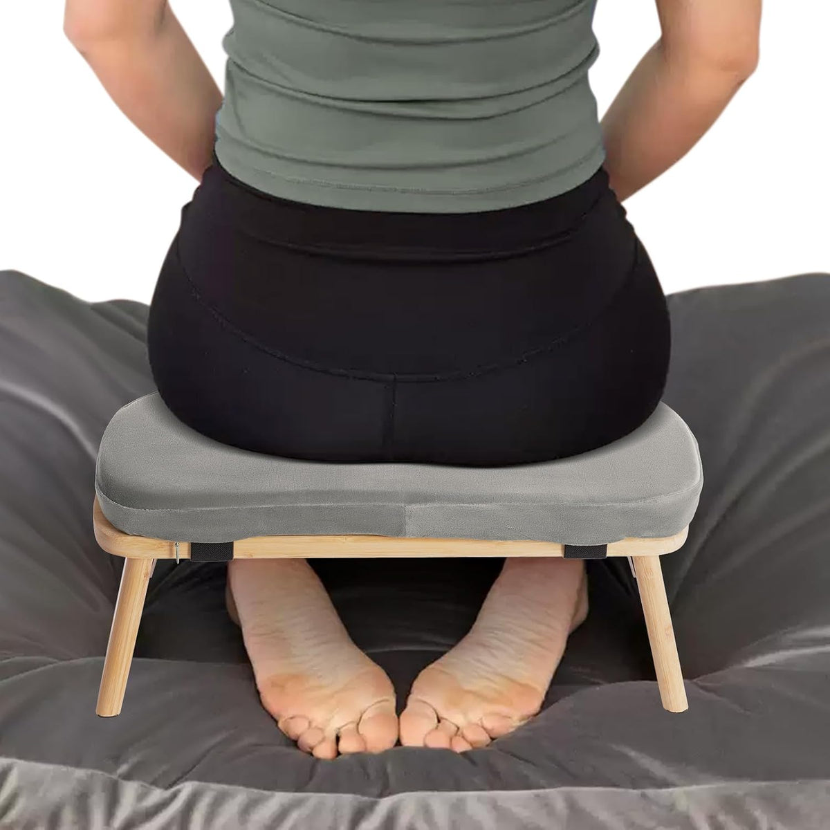 Meditation Bench, Bamboo Meditation Seat, Meditation Chair with Cushion, Folding Prayer Bench, Non-Slip & Lightweight