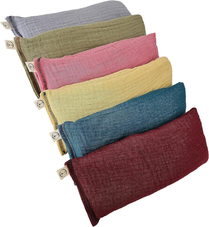 Unscented Eye Pillows (Pack of 6) - Soft Cotton Gauze Filled with Flax Seed Weighted for Yoga Meditation Headache Relief Relaxation Massage Bulk - Relaxing Colors