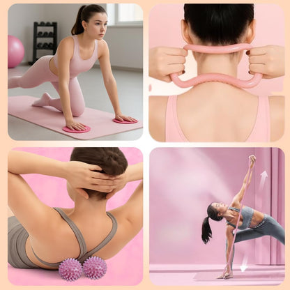 Pilates Kit for Home Workouts, Pilates Starter Kit for Women, Yoga Band, Pilates Equipment Ring and Ball Set & 5 Resistance Bands, Massage Balls, Core Sliders & Grip Socks