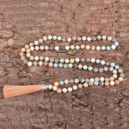 KIKILA Mala Beads 108 Natural Stone GemStones Japamala Yoga Meditation Hand Knotted Beaded Tassel Necklace for Women Men