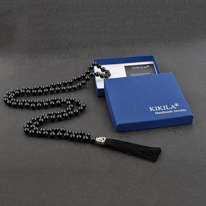 KIKILA Mala Beads 108 Natural Stone GemStones Japamala Yoga Meditation Hand Knotted Beaded Tassel Necklace for Women Men