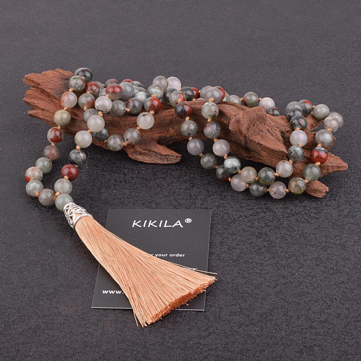 KIKILA Mala Beads 108 Natural Stone GemStones Japamala Yoga Meditation Hand Knotted Beaded Tassel Necklace for Women Men