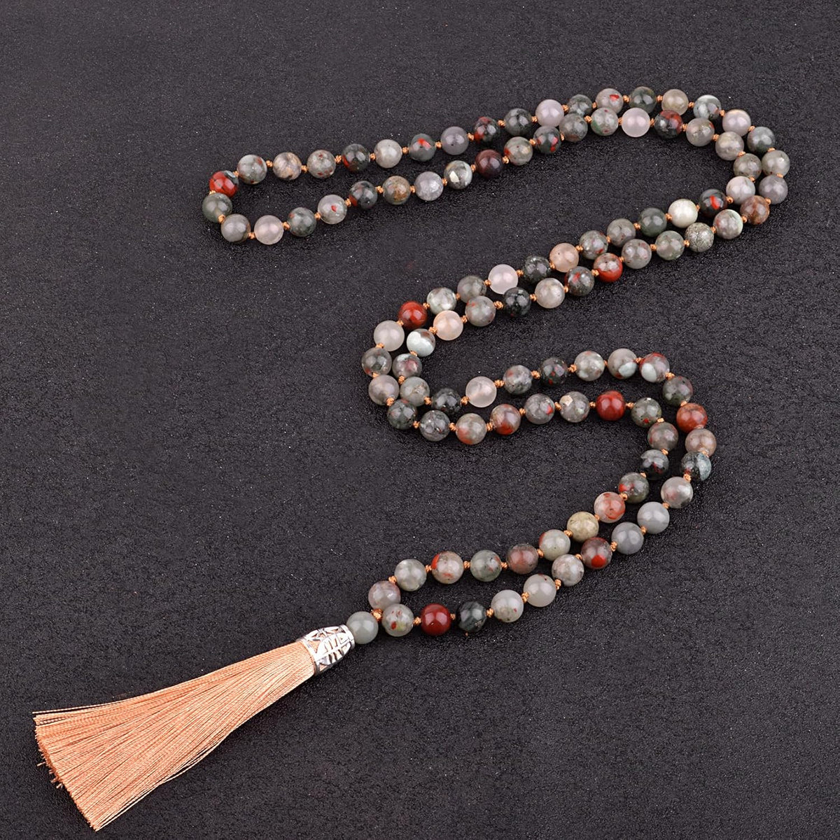KIKILA Mala Beads 108 Natural Stone GemStones Japamala Yoga Meditation Hand Knotted Beaded Tassel Necklace for Women Men