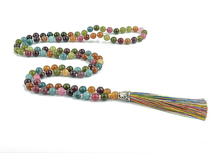 KIKILA Mala Beads 108 Natural Stone GemStones Japamala Yoga Meditation Hand Knotted Beaded Tassel Necklace for Women Men