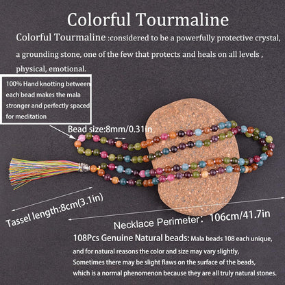 KIKILA Mala Beads 108 Natural Stone GemStones Japamala Yoga Meditation Hand Knotted Beaded Tassel Necklace for Women Men