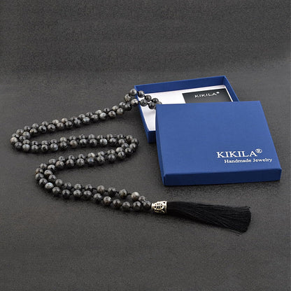 KIKILA Mala Beads 108 Natural Stone GemStones Japamala Yoga Meditation Hand Knotted Beaded Tassel Necklace for Women Men