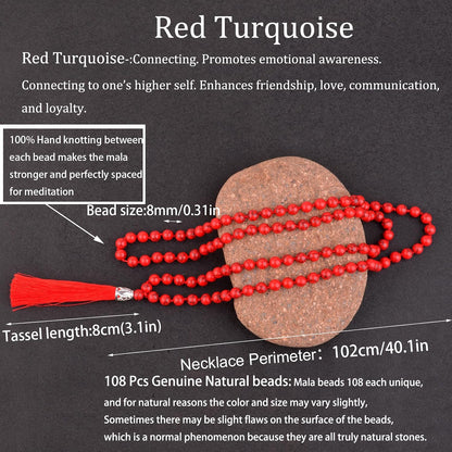 KIKILA Mala Beads 108 Natural Stone GemStones Japamala Yoga Meditation Hand Knotted Beaded Tassel Necklace for Women Men